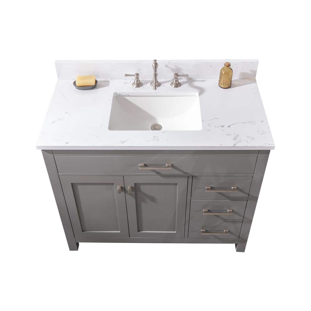 Jasper 42'' Gray Freestanding Bathroom Vanity with Carrara Top