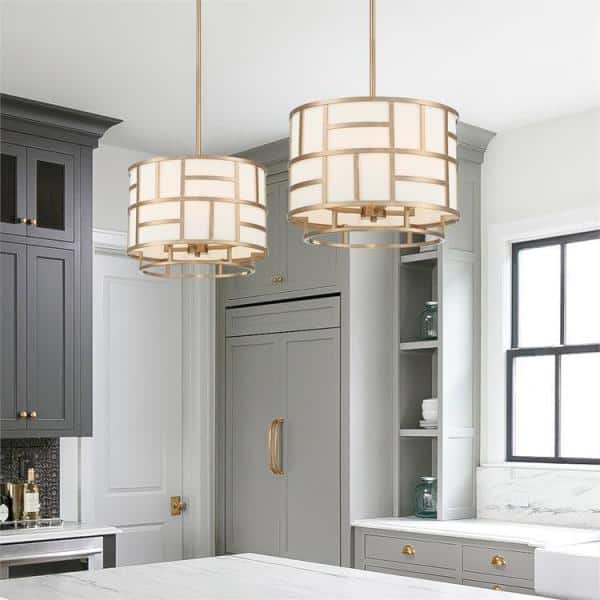Vibrant Gold Mini Drum Chandelier with White Silk Shade