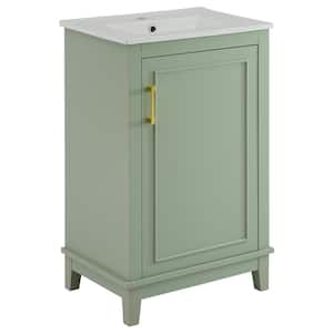 20 in. W Single Sink Freestanding Bath Vanity in Green with White Ceramic Top and Soft-Close Door Unassembled