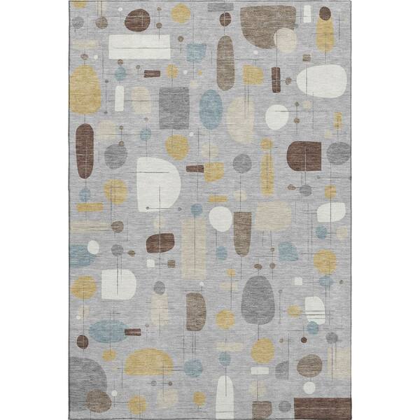 Mayfield Premium Machine Washable Abstract AMF2393 Silver 10 ft. x 14 ft. Area Rug