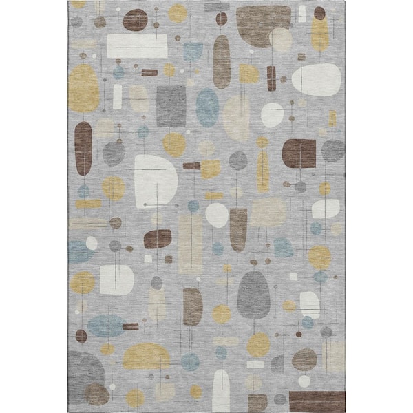 Mayfield Premium Machine Washable Abstract AMF2393 Silver 3 ft. x 5 ft. Area Rug