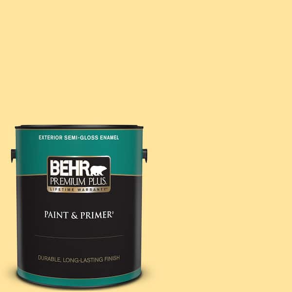 BEHR PREMIUM PLUS 1 gal. #340B-4 Lemon Drops Semi-Gloss Enamel Exterior Paint & Primer