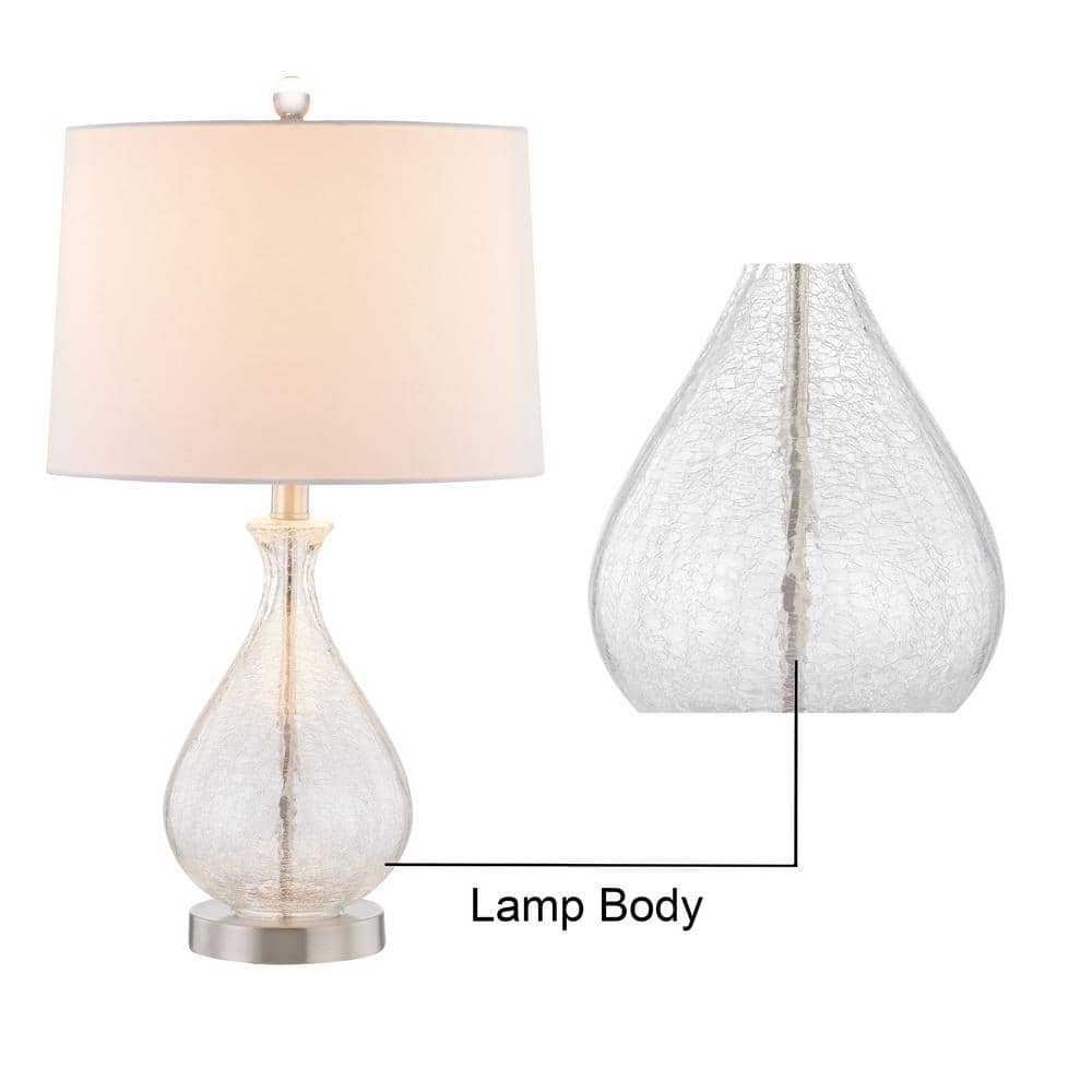 Clear Glass Teardrop Table Lamp Set with White Linen Shade