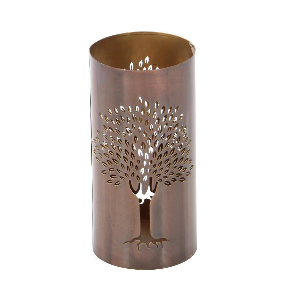 Copper Tree Decorative Leaves Cylinder Lantern Set of 3