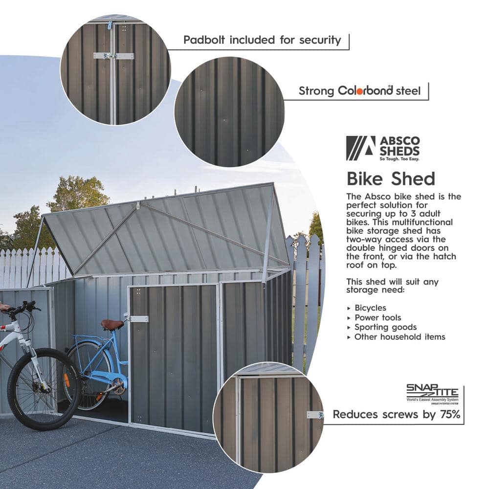 Absco 7.5 x 2.5 ft Gray Metal Bike Shed Kit