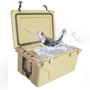 18 .5 in. W x 29.5 in. L x 15.5 in. H khaki Portable Ice Box Cooler 65QT Outdoor Camping Beer Box Fishing Cooler