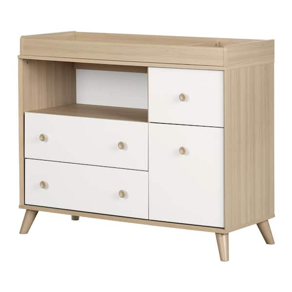 Yodi Changing Table with Drawers Soft Elm and Pure White South Shore