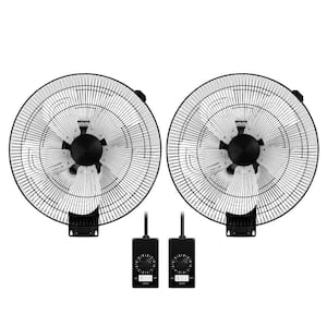 HealSmart 18 in. Household Commercial Wall Mount Fan, 90-Degree Horizontal Oscillation, 5 Speed Settings, Black (2-Pack)