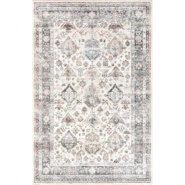 nuLOOM Bex Faded Spill-Proof Machine Washable Ivory Multi 5 ft. x 8 ft. Area Rug