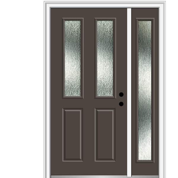 MMI Door 48 in. x 80 in. Left-Hand Inswing Rain Glass Brown Fiberglass Prehung Front Door on 6-9/16 in. Frame