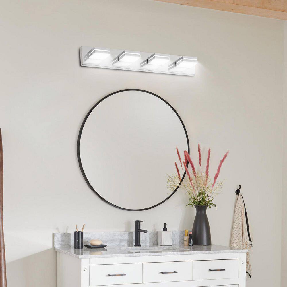 30 in. 4-Light Chrome Modern LED Vanity Light Wall Sconce Over Mirror price history on PriceWatchPro