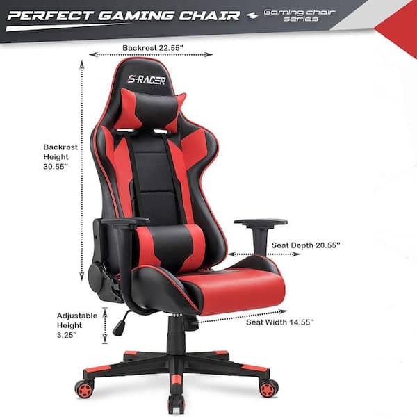 Racing Style Office Computer PU Leather Swivel Gaming Chair Seat High Back 
