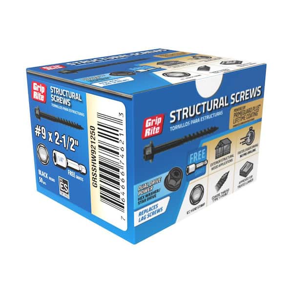 2-Pack #9 in. x 2-1/2 in. Hex Drive Hex Head Structural Screws 50 Per Box/100-Piece
