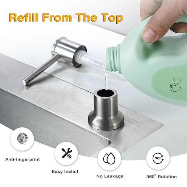 Sink mount 17 oz. Soap Dispenser with Straight Nozzle in Brushed Nickel