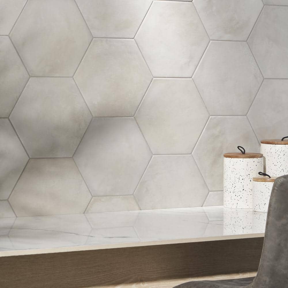 Matte Gray Hexagonal Porcelain Floor and Wall Tile, 8.5 x 9.84 in