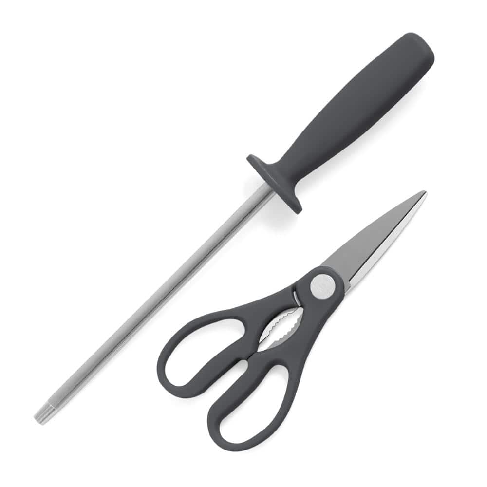 Gray 14-Piece Stainless Steel Cutlery Set with Acacia Wood Block
