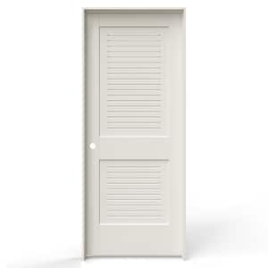 32 in. x 80 in. 2 Panel Right-Handed Primed MDF Wood Single Prehung Interior Door Full Modern Ventilated Panel Louver