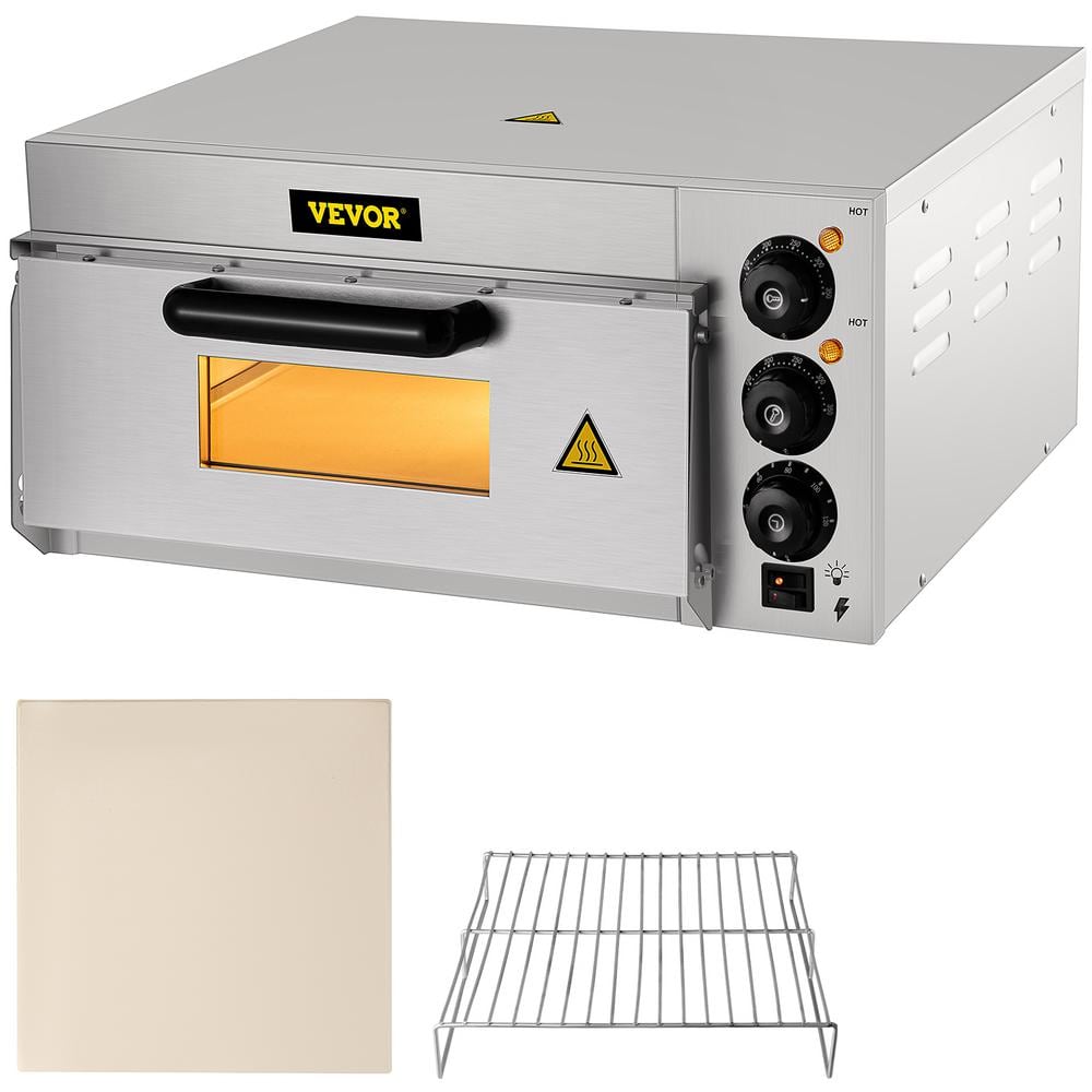 VEVOR Commercial Pizza Oven 14 in. Single Deck Layer 1300-Watt Stainless Steel Electric Outdoor Pizza Oven with Stone & Shelf