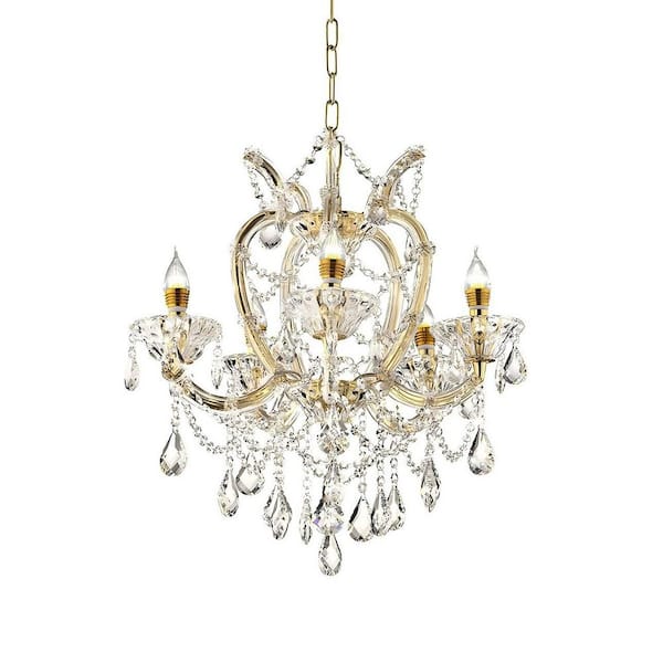 22 in. 1-Light Bella Petite Gold Crystal 5-Led Light Chandelier