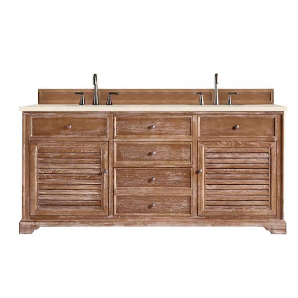 James Martin Vanities Savannah 72 in. W x 23.5 in. D x 34.3 in. H Double Bath Vanity in Driftwood with Eternal Marfil Quartz Top