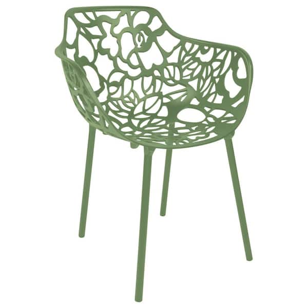 Leisuremod Devon Outdoor Dining Chair in Aluminum Modern Stackable Design Patio Arm Chair in Green
