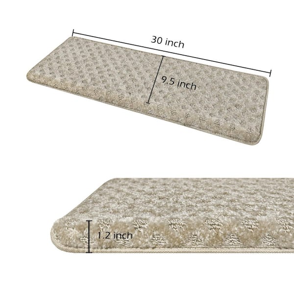 Mini Diamond Cream 9.5 in. x 30 in. x 1.2 in. Bullnose Indoor Non-slip Carpet Stair Tread Cover Tape Free (Set of 14)