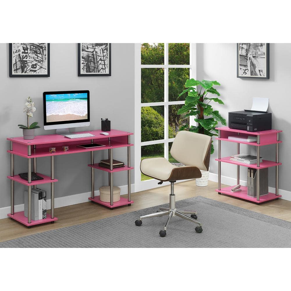 Pink Wood and Stainless Steel Four-Tier Printer Stand