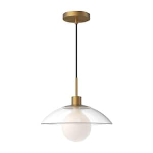 Francesca 12 in. 1 Light 60-Watt Aged Gold/Clear Glass Pendant Light