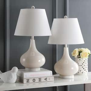 Amy 24 in. Pearl Grey Gourd Glass Table Lamp with White Shade (Set of 2)