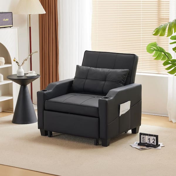 Winado 68.1 in. Black Polyester Fabric Full Size Sofa Bed