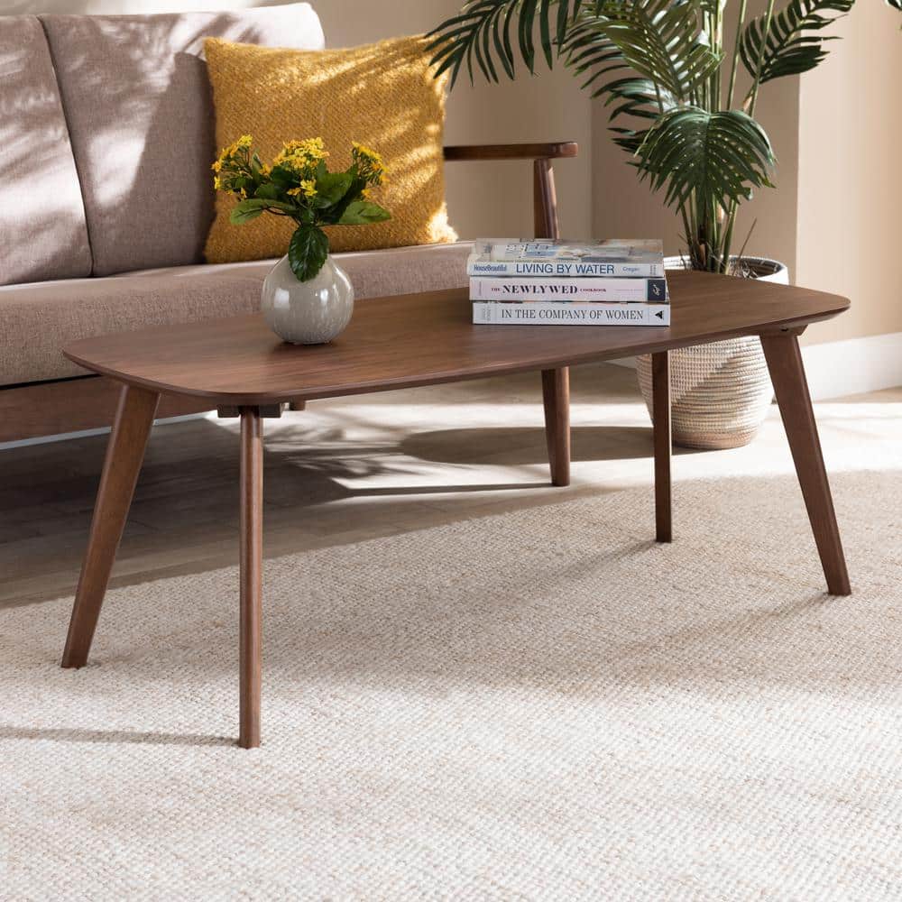 Dahlia Mid-Century Walnut Brown Round Wood Coffee Table