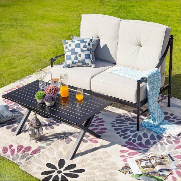 Patio Festival 2-Piece Metal Patio Deep Seating Set with Beige Cushions