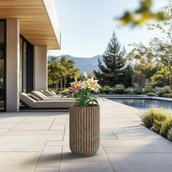 11.5 in. Large Muted Teal (Enhanced Interior) Concrete Round Planter/Pot with Drainage Holes