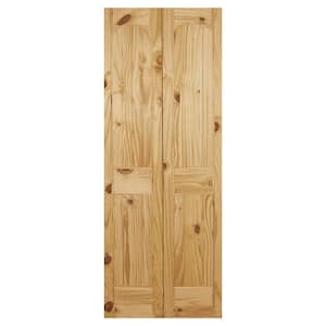 24 in. x 80 in. 2-Panel Arch Top Plank Solid Core Unfinished Knotty Pine Bi-fold Door
