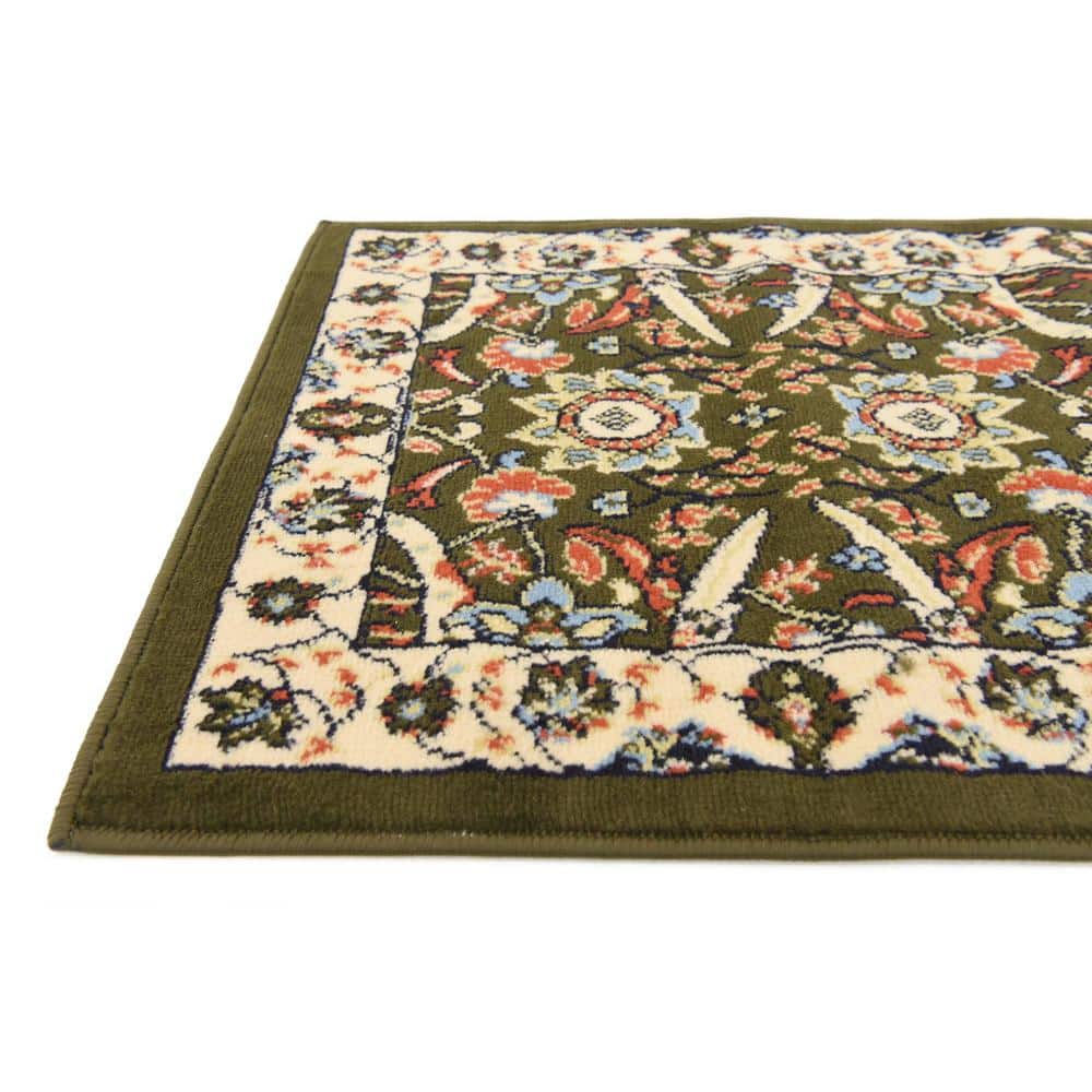 Elegant Espahan Green Rectangular Easy-Care Synthetic Rug