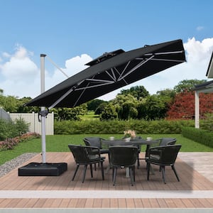 11 ft. Square High-Quality Aluminum Cantilever Polyester Outdoor Patio Umbrella with Base, Black