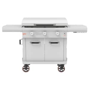 Series II 36 in. 3-Burner Digital Propane SmartTemp Flat Top Grill / Griddle in Chalk Finish with Enclosed Cart and Hood