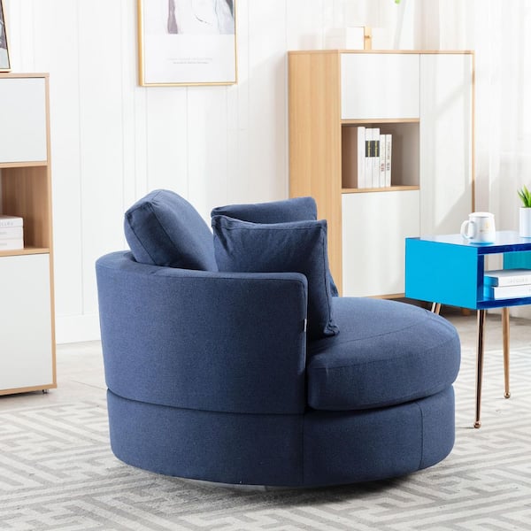 HOMEFUN Blue Swivel Fabric Upholstered Barrel Accent Chair With Toss Pillows