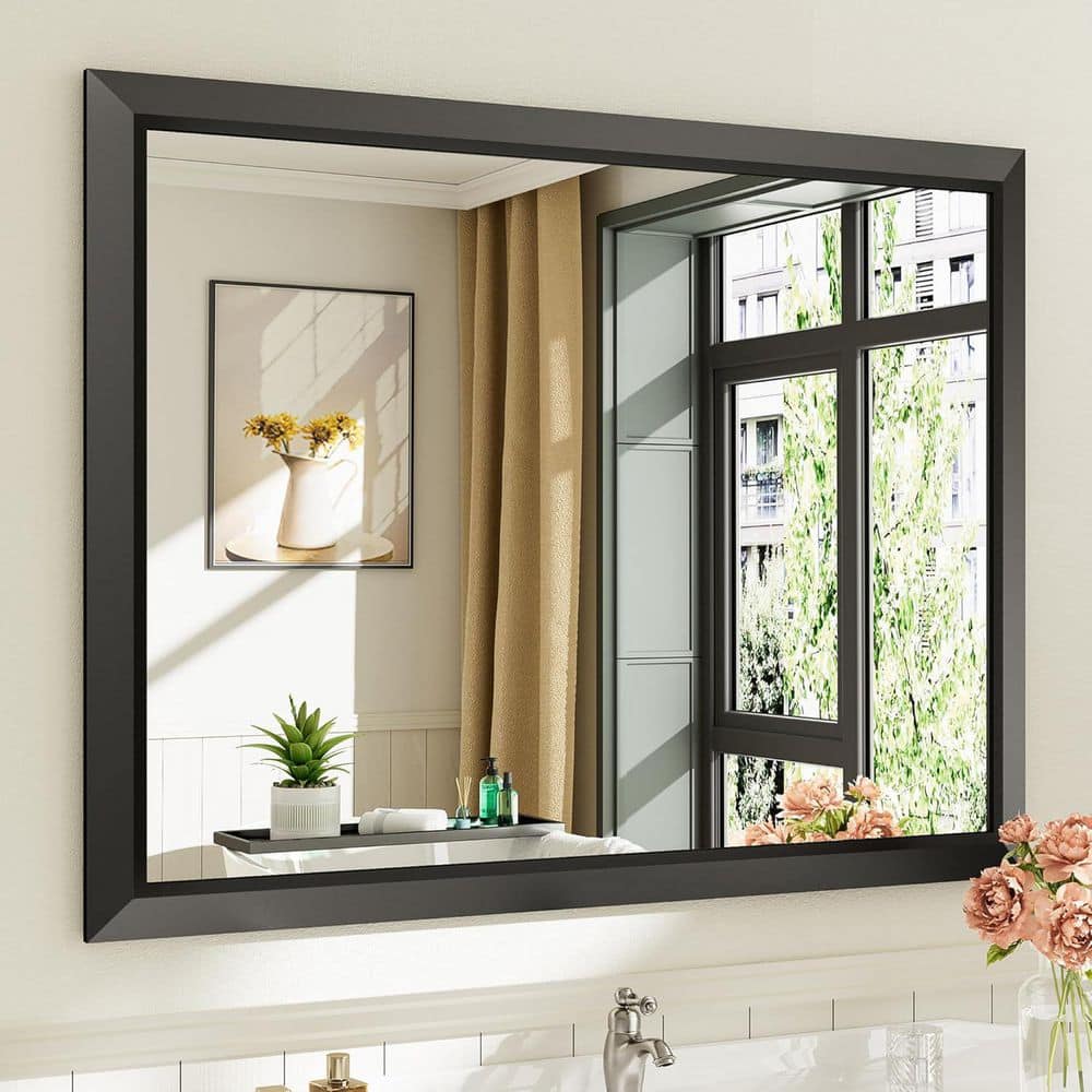 40 in. W x 30 in. H Rectangular Framed French Cleat Wall Mounted Tempered Glass Bathroom Vanity Mirror in Black price history on PriceWatchPro
