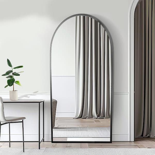 Dovelina 22 in. W x 47 in. H Arched Mirror Black Framed Aluminum Alloy Wall Mirror Set of 2