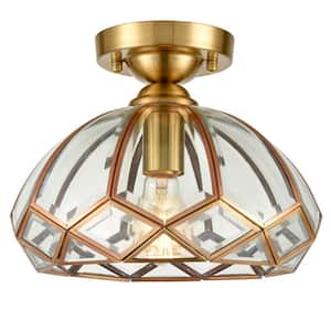 11.4 in. 1-Light Gold Modern Semi-Flush Mount with Clear Glass Shade and No Bulbs Included (1-Pack)