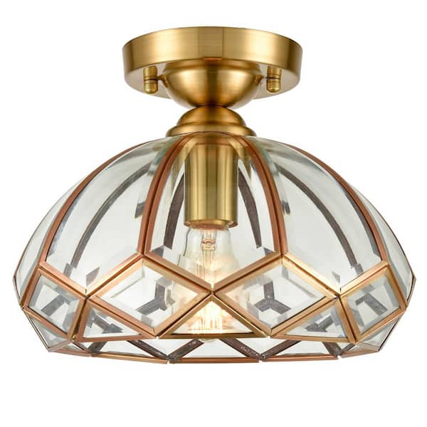 CLAXY 11.4 in. 1-Light Gold Modern Semi-Flush Mount with Clear Glass Shade and No Bulbs Included (1-Pack)