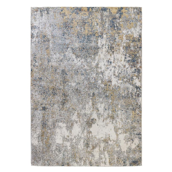 Yasmin 9 x 12 Yellow/Blue Abstract Pattern Area Rug for High Traffic Living Room Dining Room Bedroom