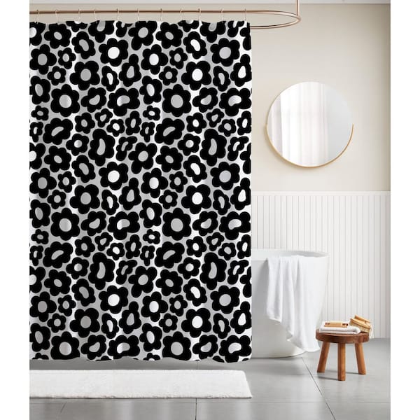 DESIGN STUDIO Warped Floral Pure Black Polyester Canvas Shower Curtain