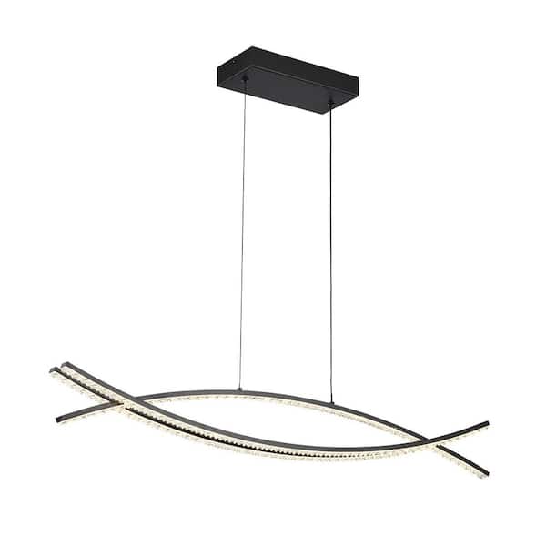 Edvivi Alistair 30-Watt Integrated LED Matte Black Linear Island Chandelier with Acrylic Encrusted