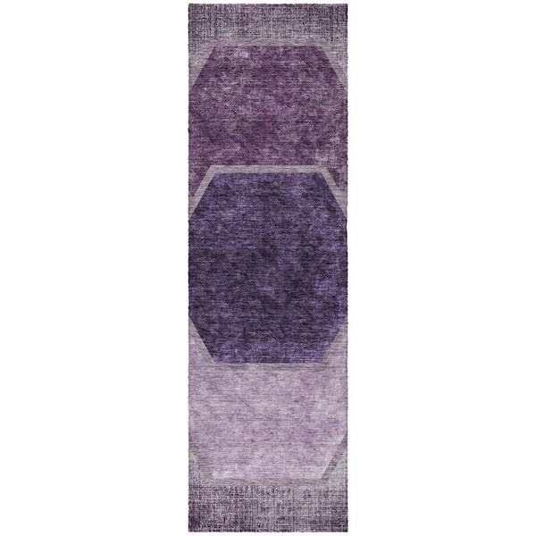 Dream Shag Premium Machine Washable Abstract ADS679 Eggplant 2 ft. x 7 ft. Runner Rug