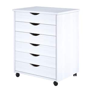 White 6-Drawer Solid Wood Wide Roll Cart