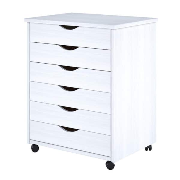 Adeptus White 6-Drawer Solid Wood Wide Roll Cart