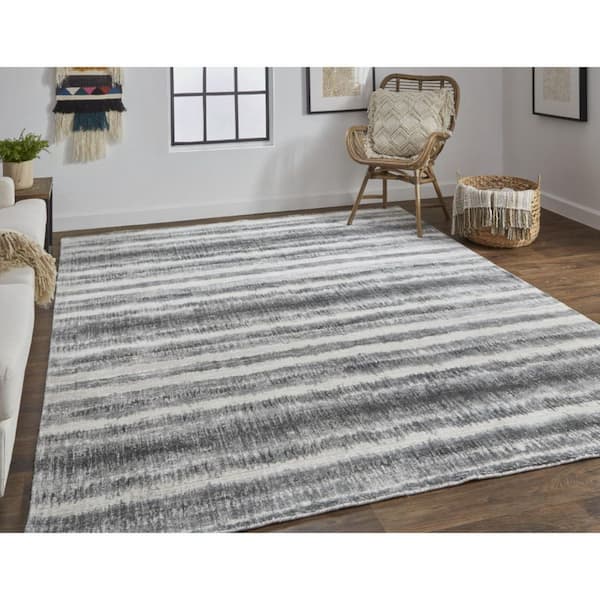 2 X 8 Gray, Black Abstract Area Rug