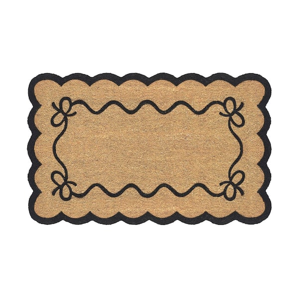 Black 30 in. x 48 in. Ribbon Scalloped Border Indoor/Outdoor Coir Door Mat